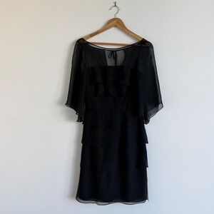 Vintage Kay Unger New York Black 100% Silk Layered Dress Size 2